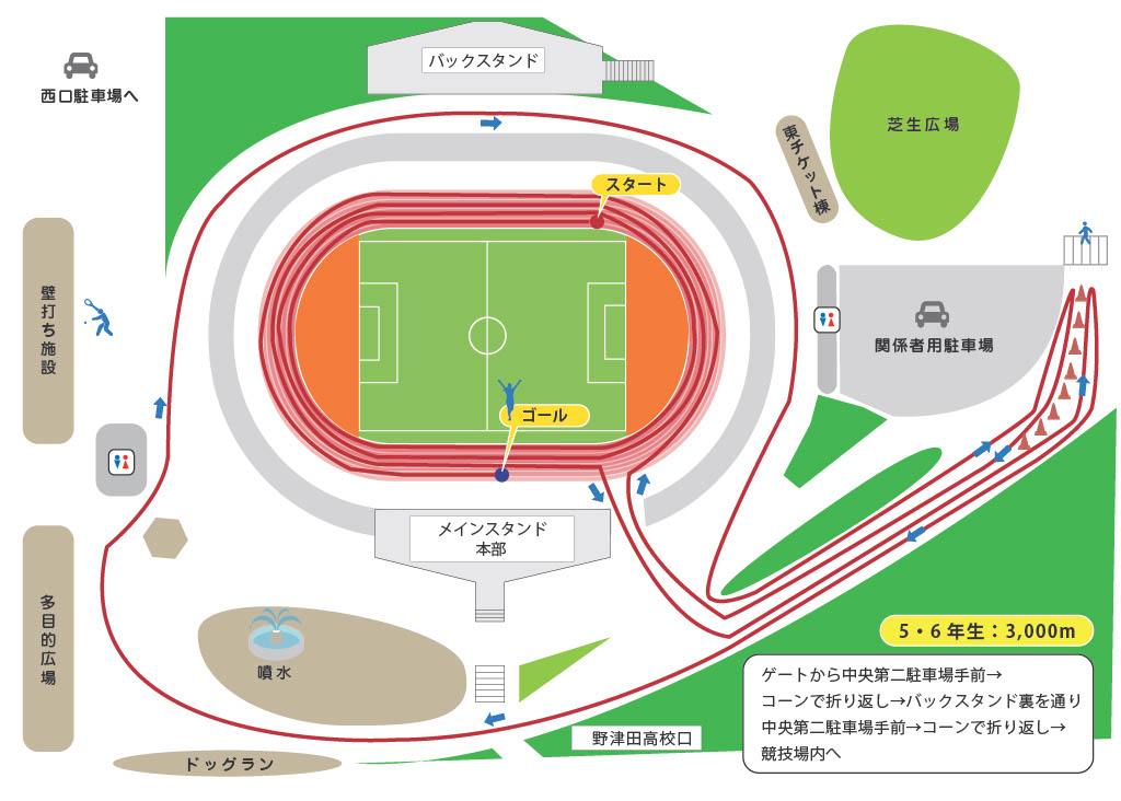 町田こどもマラソン 3kmコース図（小学5・6年生用）