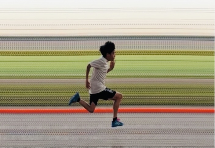 ゴールラインの奥まで全力で走り抜けるSNE Legacyの小学生